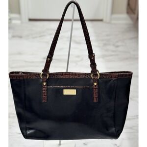 Brahmin Tuscan Tri-Texture Black Brown Leather Croc Handbag Purse